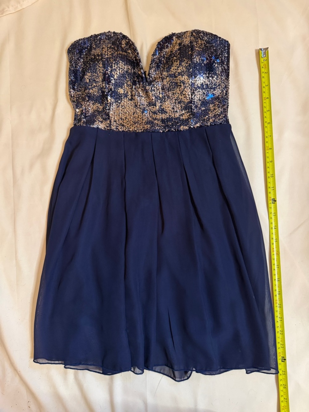 Windsor Navy Chiffon Mini Dress with Silver & Navy Sequined Bodice